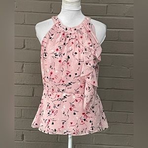White House Black Market Pink Floral Ruffle Halter Blouse